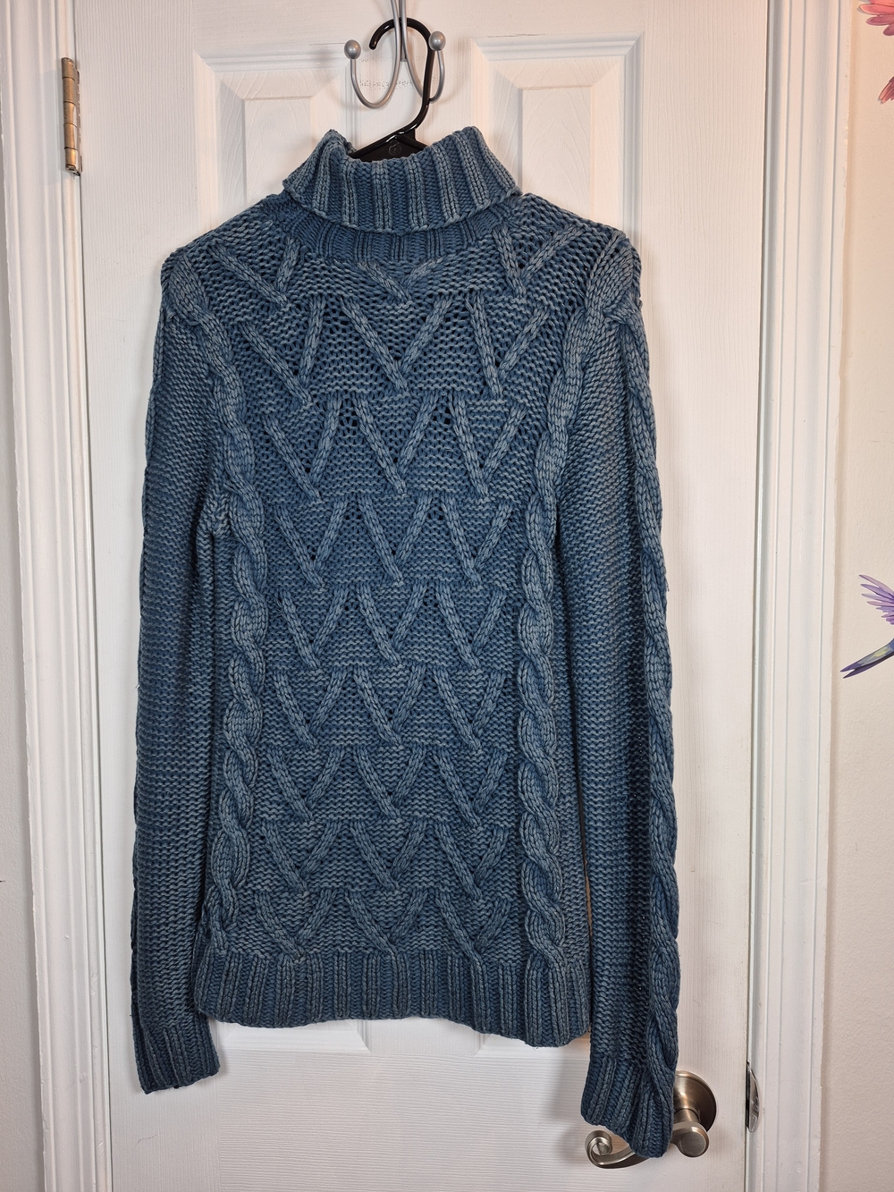 525 America Chunky Cable Knit Turtleneck Sweater Slate Blue Medium Fall Winter